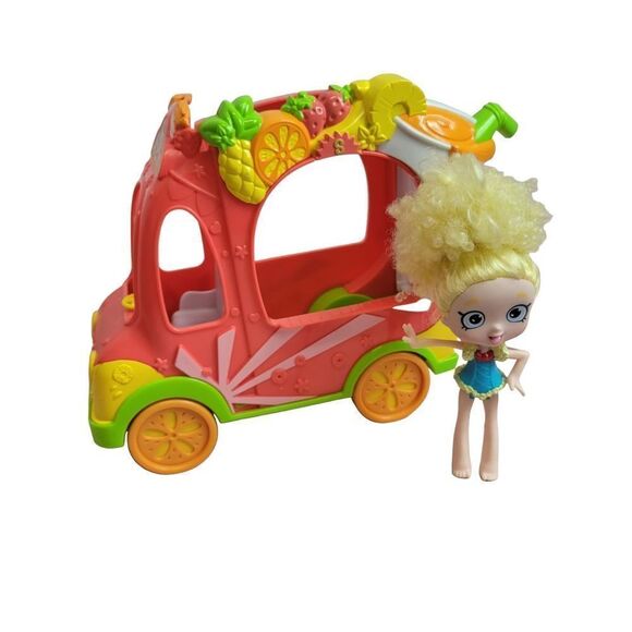 Shopkins Shoppies Smoothie Juice Truck Vehicle Retired Fruit Car and Popette dol - Picture 1 of 5